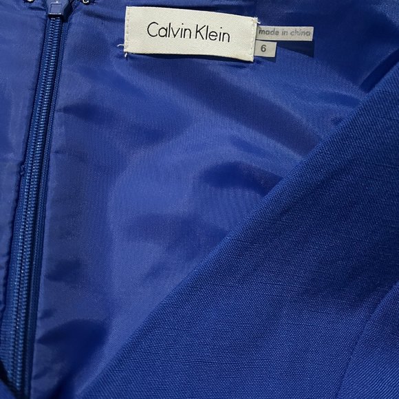 Classic Blue Linen-Blend Career Sheath Dress with Side Pockets - Picture 12 of 17